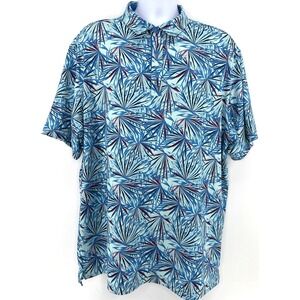Walter Hagen 11 Majors‎ Polo Men XXL Blue Tropical Print Golf Stretch